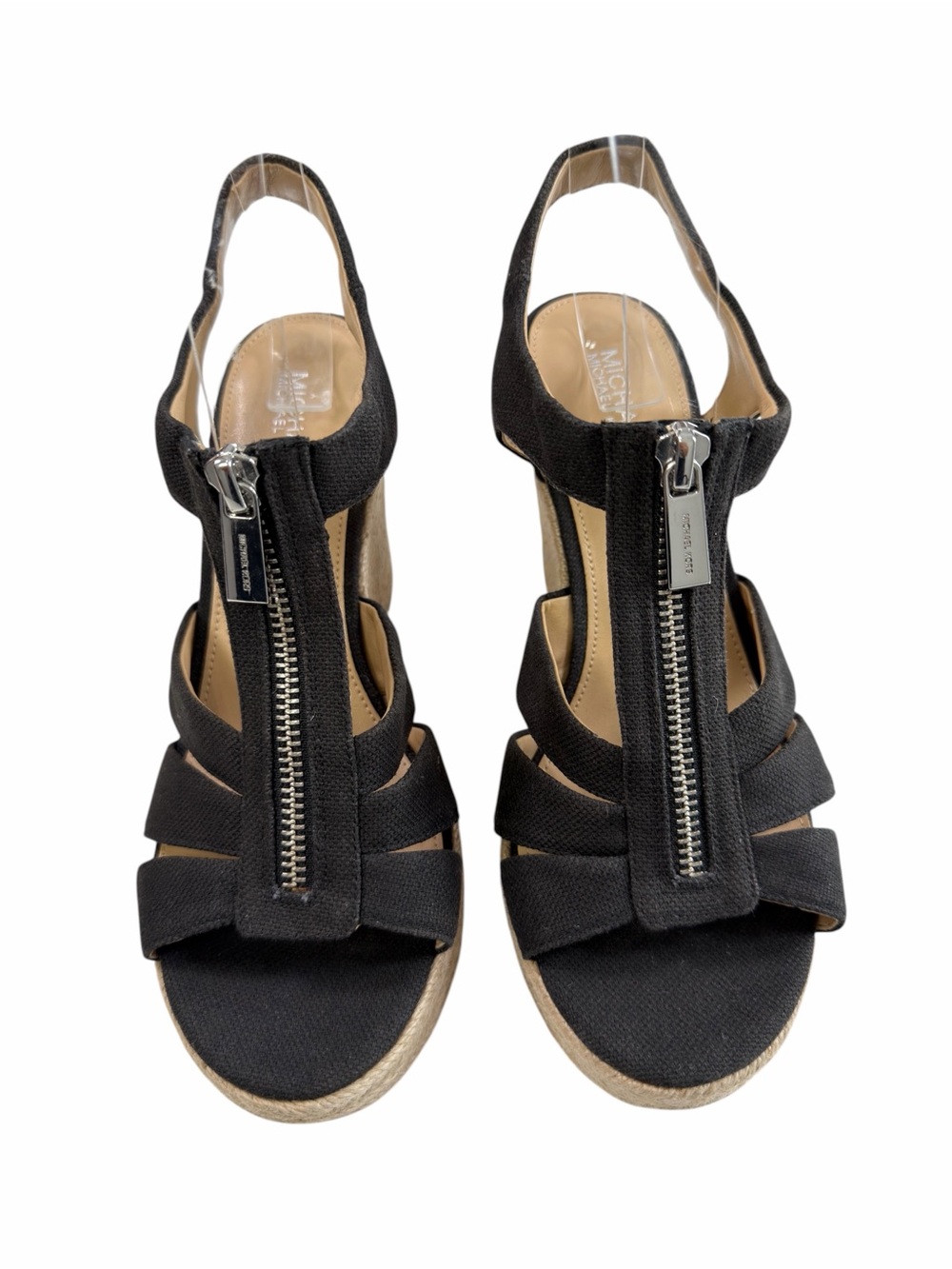 Michael Kors Berkley T Strap Espadrille Wedge Sandals Black Canvas Size 7M - Picture 4 of 16
